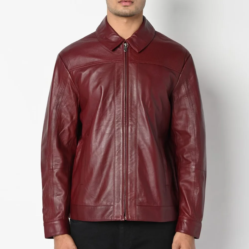 1-3.webp Mens Plain Crimson Hide Coat - Image 1