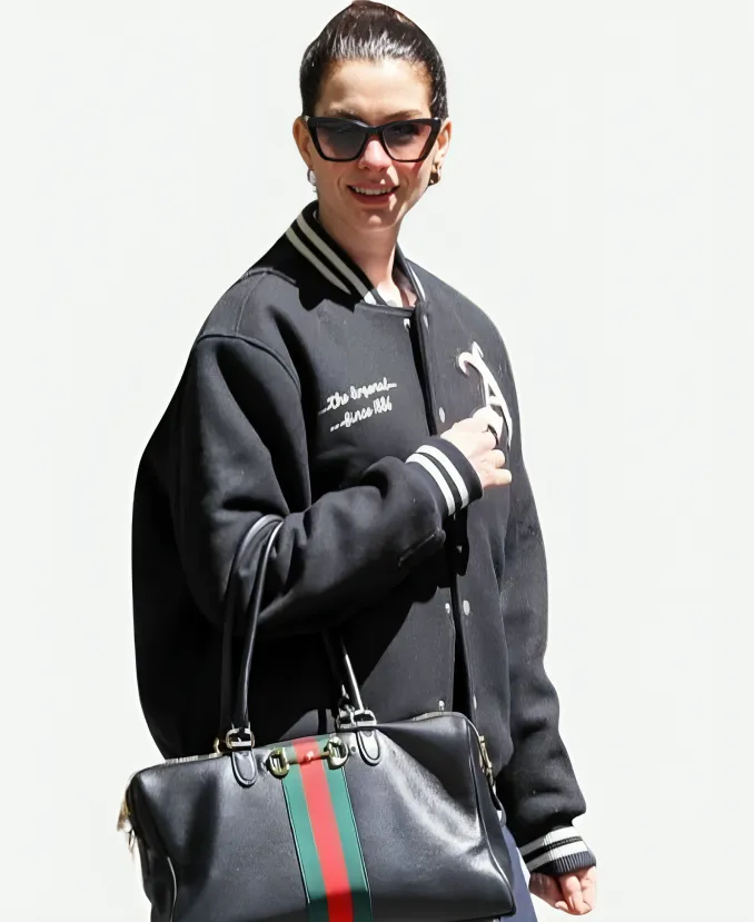 Anne-Hathaway-NYC-2026-Arsenal-Jacket.webp Anne Hathaway NYC 2026 Arsenal Coat - Image 1