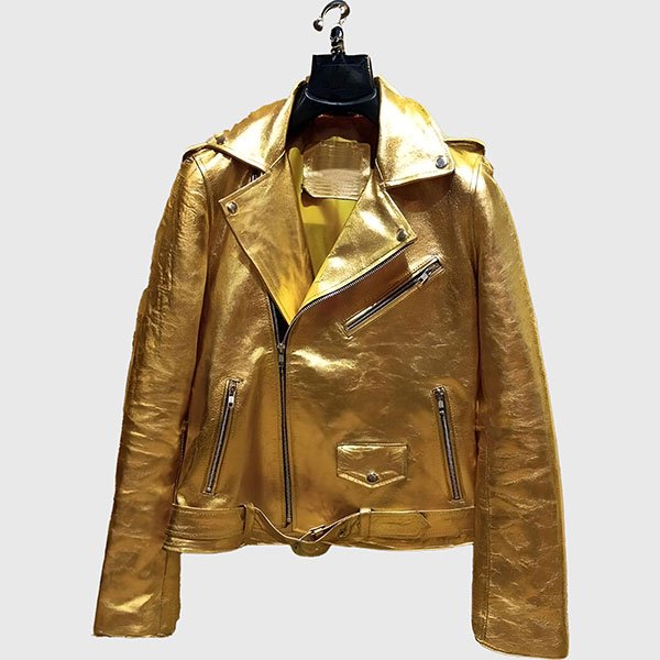Asymmetrical-Bikers-Gold-Leather-Jacket-1.jpeg Asymmetrical Bikers Gold Hide Coat - Image 1