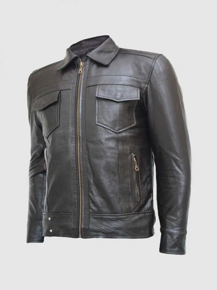 Black-Leather-Jacket-with-Classic-Zipper-750x1000fit.webp Dark Hide Coat with Classic Zipper - Image 1