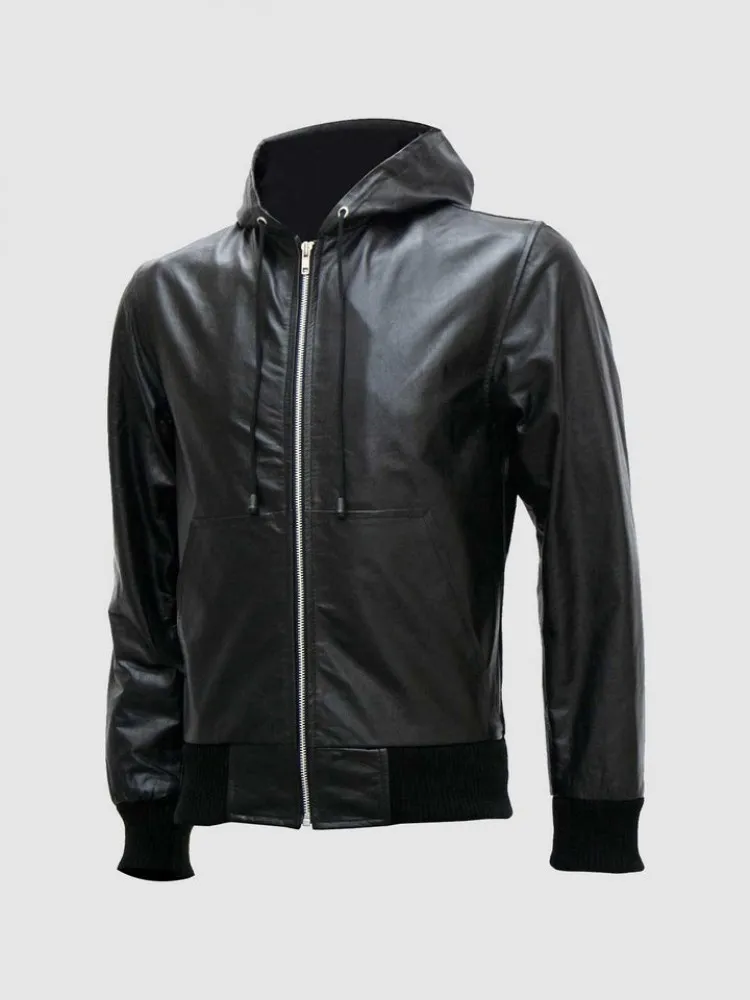 Black-Leather-Jacket-with-Hoodie-750x1000fit.webp Dark Hide Coat with Hoodie - Image 1