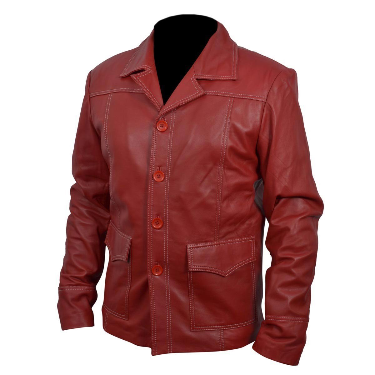 Brad-Pitt-Red-Leather-Jacket-Front.jpg Brad Pitt Crimson Hide Coat - Image 1