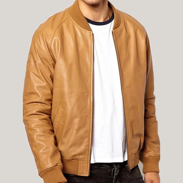 Casual-Tan-Brown-Bomber-Jacket-copy.jpg Casual Tan Brown Bomber Jacket - Image 1
