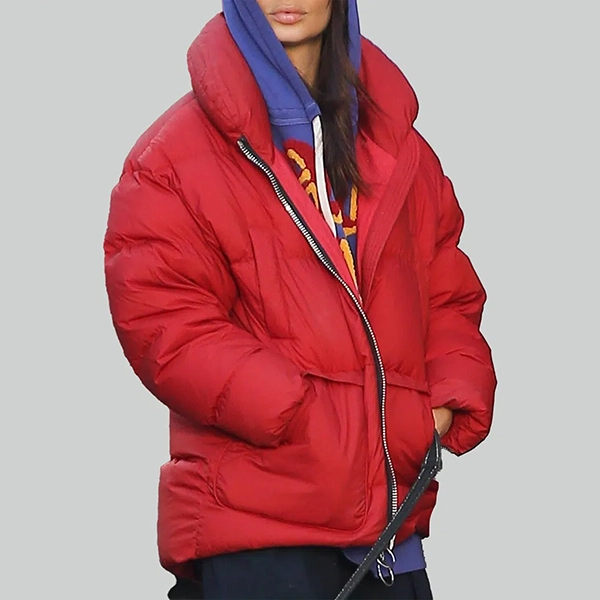 Emily-Ratajkowski-Red-Puffer-Jacket.webp Emily Ratajkowski Crimson Puffer Co - Image 1