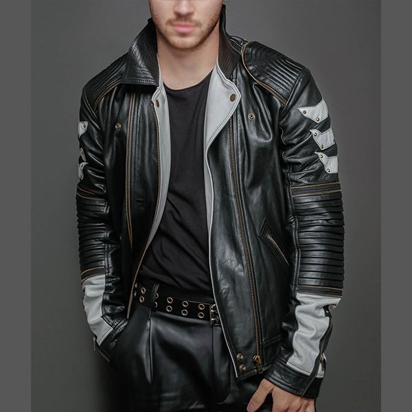 Frank-Mens-Metallic-Black-Biker-Jacket.jpg Frank Mens Metallic Dark Rider Coat - Image 1
