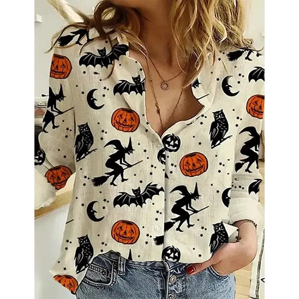 Halloween-Spooky-Cotton-Print-Shirt.webp Halloween 2023 Spooky Cotton Print Shirt - Image 1