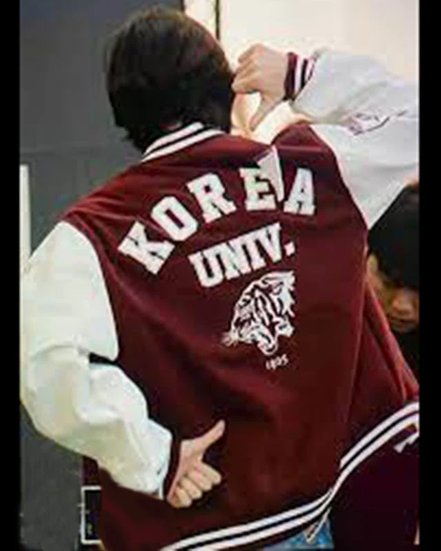 Korea-University-Red-Lettermen-Jacket.webp Korea University Varsity Coat - Image 1