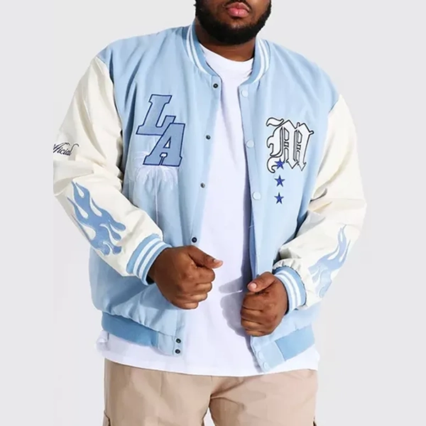 LA-Baby-M-Light-Blue-Varsity-Bomber-Jacket.webp Baby Blue Varsity Jacket - Image 1