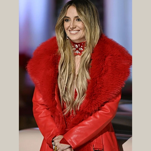 Lainey-Wilson-Red-Leather-Faux-Fur-Coat.webp Lainey Wilson Red Faux Fur Coat - Image 1