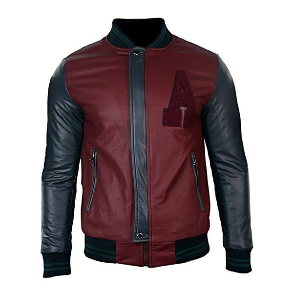 MENS-SYNTHETIC-LEATHER-BASEBALL-JACKET-MAROON.jpg MENS SYNTHETIC LEATHER BASEBALL JACKET MAROON - Image 1