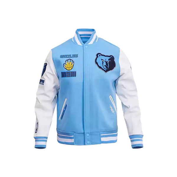 Memphis-Grizzlies-Retro-Varsity-Jacket-Classic-Wool-Rib-Letterman-NBA-Jacket-Front-Side.webp Memphis Grizzlies Classic Varsity Coat – Classic Wool Rib Letterman NBA Coat - Image 1