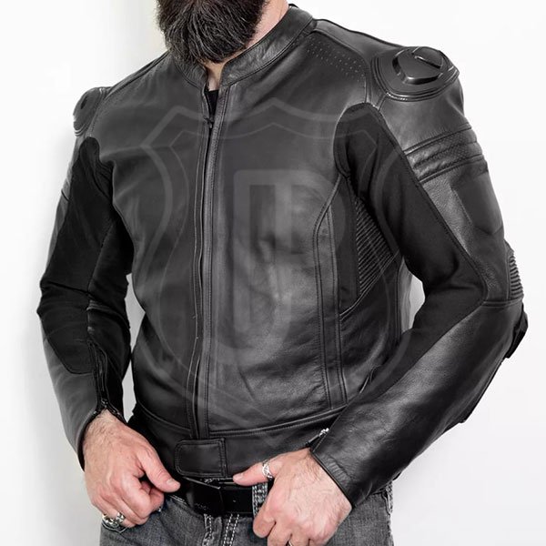 Mens-Black-Motorcycle-Leather-Jacket-with-Armor.jpg Male Dark Motorcycle Hide Coat with Armor - Image 1