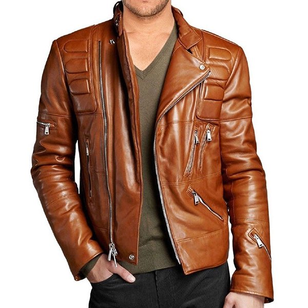 Mens-Distressed-Brown-Slim-fit-Biker-Jacket.jpg Mens Distressed Umber Slim fit Rider Coat - Image 1