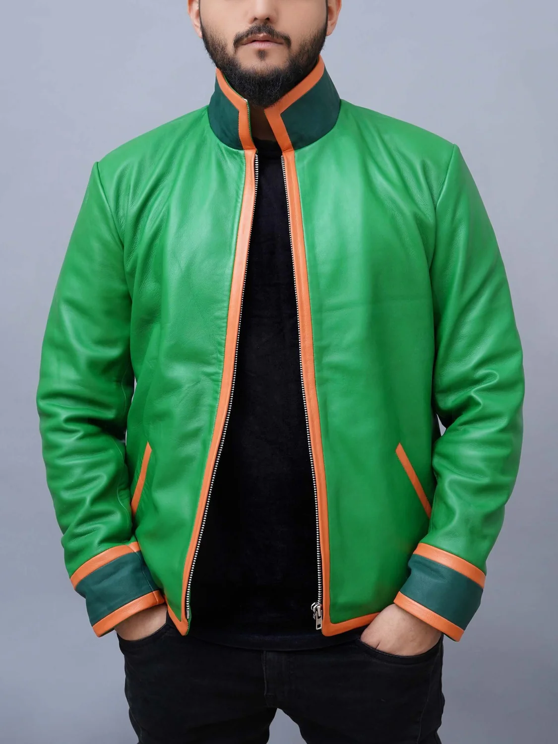 Mens-Handmade-Inspired-Real-Cosplay-Costume-Green-Leather-Jacket_1500x1500.webp Mens Handmade Freecss Inspired Green Cosplay Genuine Hide Coat - Image 1