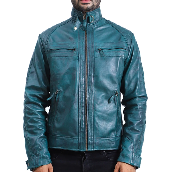 Mens-Quilted-Green-Cafe-Racer-Leather-Jacket.webp Mens Quilted Green Cafe Racer Leather Jacket - Image 1