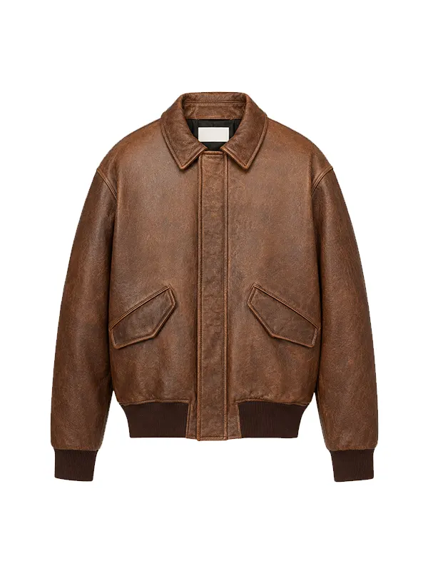 Mens-Vintage-Brown-Leather-Bomber-Jacket.webp Men’s Vintage Umber Hide Bomber Coat - Image 1