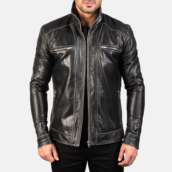 MensHudsonBlackLeatherBikerJacket7740-4-1577523393405.jpg Hudson Dark Hide Rider Coat - Image 1