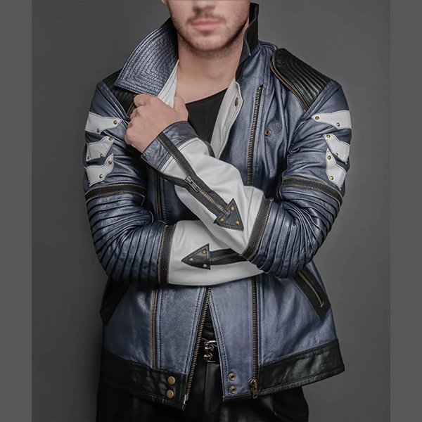 Mike-Blue-Mens-Leather-Metallic-Jacket.jpg Mike Blue Mens Hide Metallic Coat - Image 1