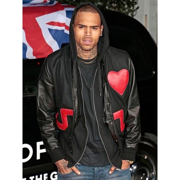 Red-Heart-Chris-Brown-Bomber-Jacket.jpg Chris Brown Red Heart Leather Jacket - Image 1