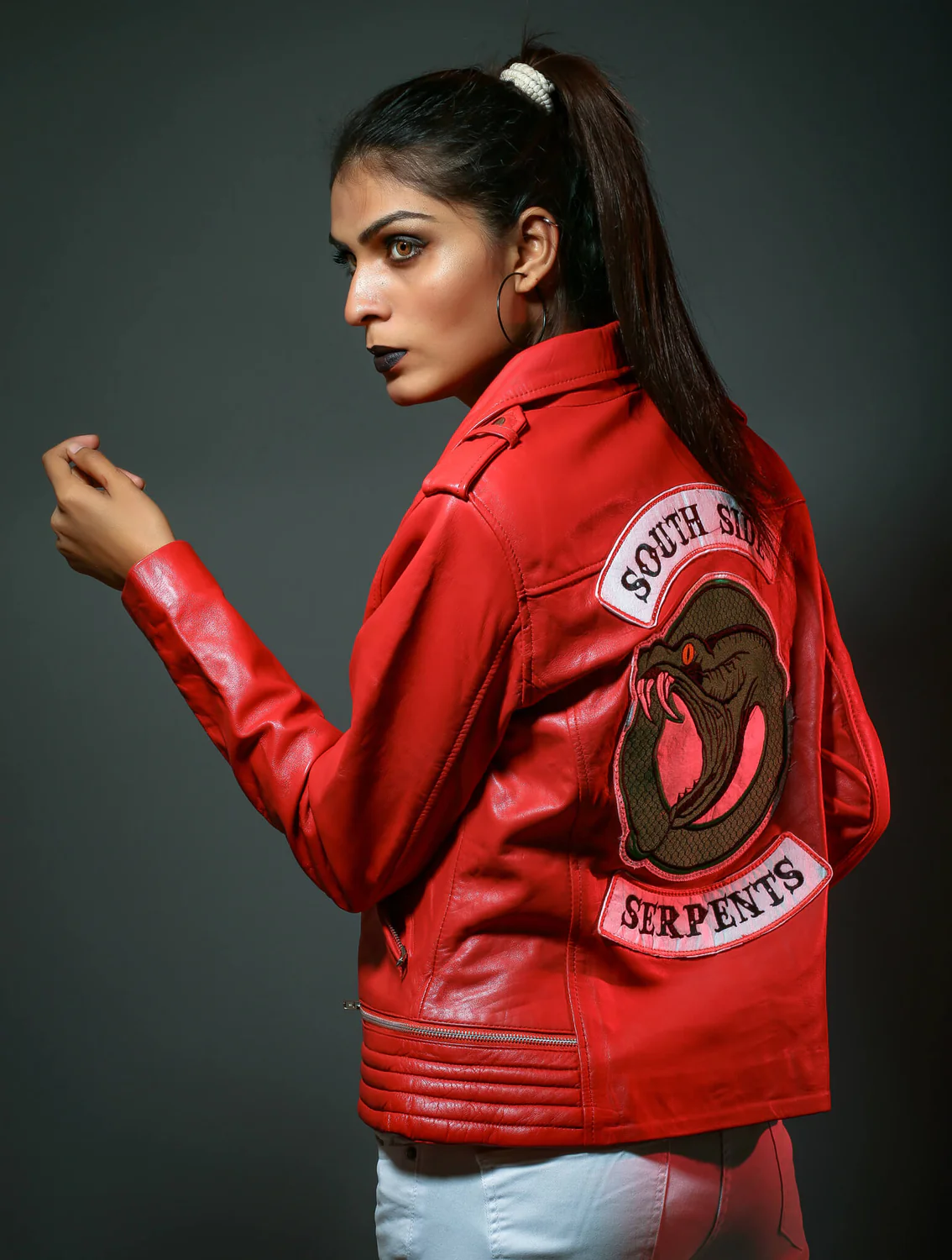 SouthsideSerpentsWomenJacket_1500x1500.webp Womens Serpents Alligator Patch Cheryl Bikers Crimson Hide Coat - Image 1