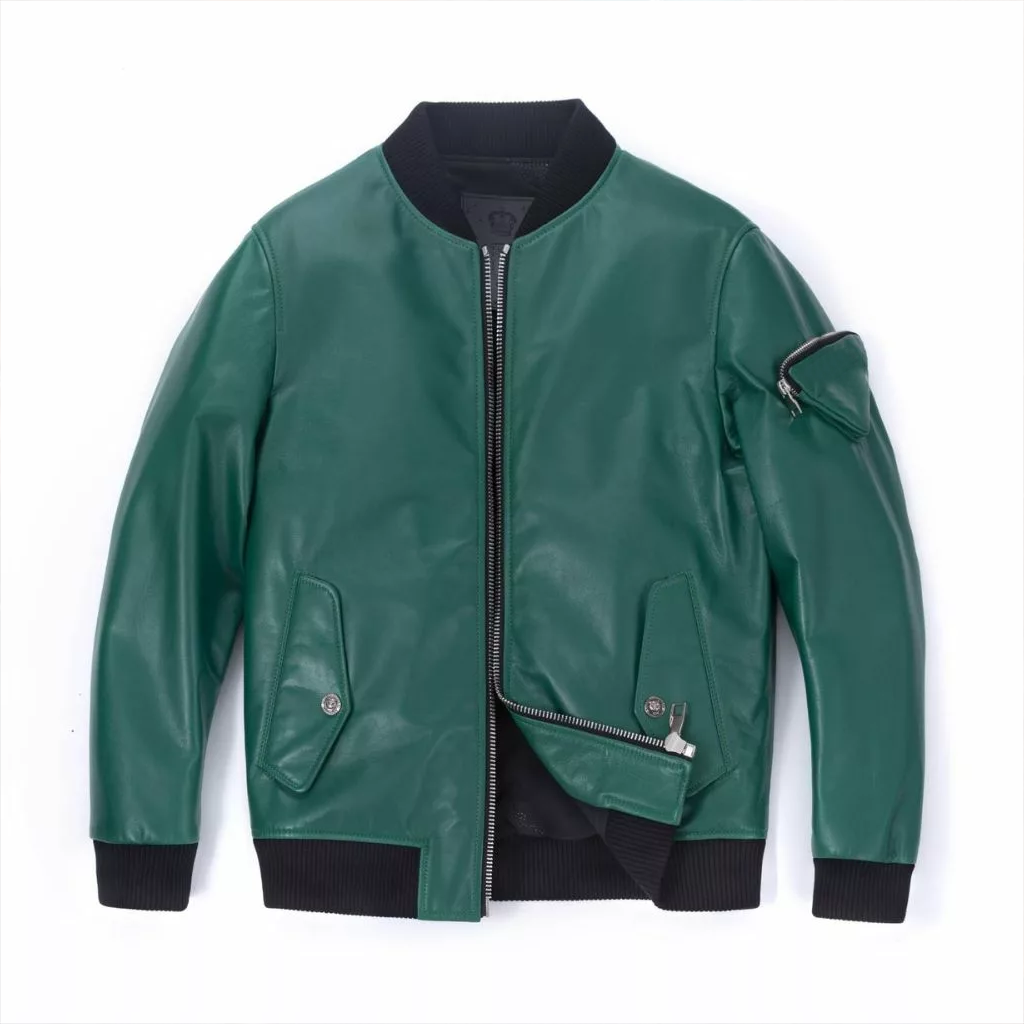 Teal-Green-Leather-Bomber-Jacket-Mens.webp Teal Green Hide Bomber Coat - Image 1