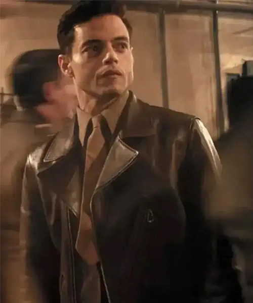 The-Amateur-Rami-Malek-Leather-Brown-Jacket.webp The Amateur Rami Malek Hide Umber Coat - Image 1