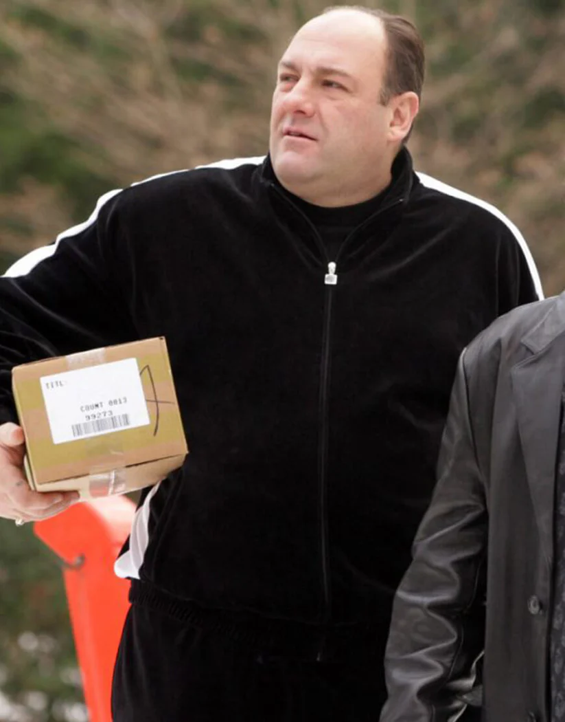 The-Sopranos-James-Gandolfini-Black-Tracksuit.webp Tony Soprano Dark Tracksuit Coat - Image 1