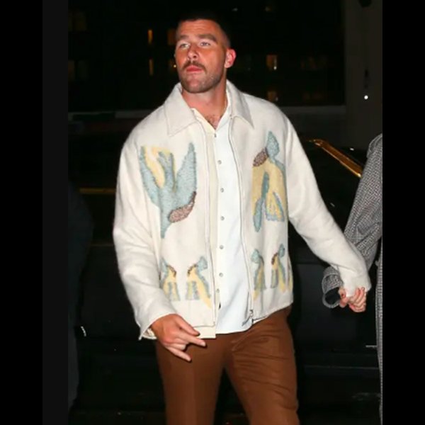 Travis-Kelce-Jil-Sander-Bird-Fil-Coupe-Blue-Jacket-Jacket.jpg Travis Kelce Blue Fly Jacket - Image 1