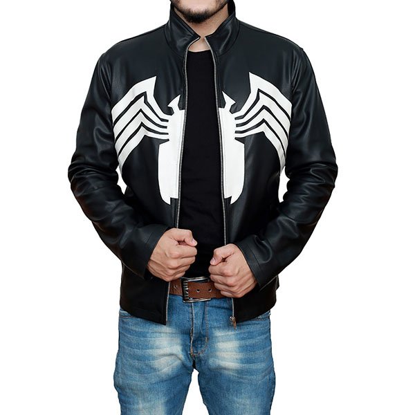 Venom-2021-Tom-Hardy-Spider-Logo-Black-Leather-Jacket.jpg Tom Hardy Venom 2021 Dark Hide Coat - Image 1