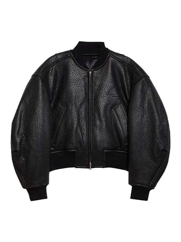 Women-Black-Leather-Crop-Bomber-Jacket.webp Women Primal Dark Hide Crop Bomber Coat - Image 1