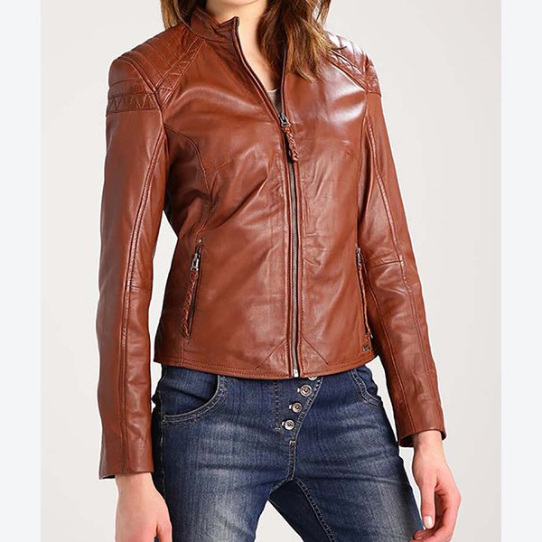 Womens-Brown-Cafe-Racer-Leather-Jacket.jpg Women Brown Cafe Racer Leather Jacket - Image 1