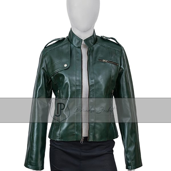 Womens-Green-Faux-Leather-Moto-Jacket1-copy-1.jpg Women Green Leather Jacket - Image 1