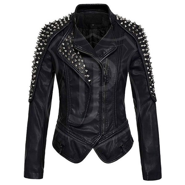 Womens-Punk-Stylish-Studded-Leather-Jacket.jpg Women Punk Stylish Studded Hide Coat - Image 1