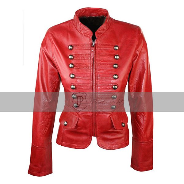 Womens-Slim-Fit-Military-Style-Leather-Jacket-Red3-copy.jpg Female Slim Fit Military Style Hide Coat Crimson - Image 1