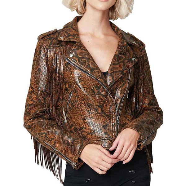 Womens-Snake-Skin-Fringe-Leather-Jacket.jpg WOMENS SNAKE SKIN FRINGE LEATHER JACKET - Image 1