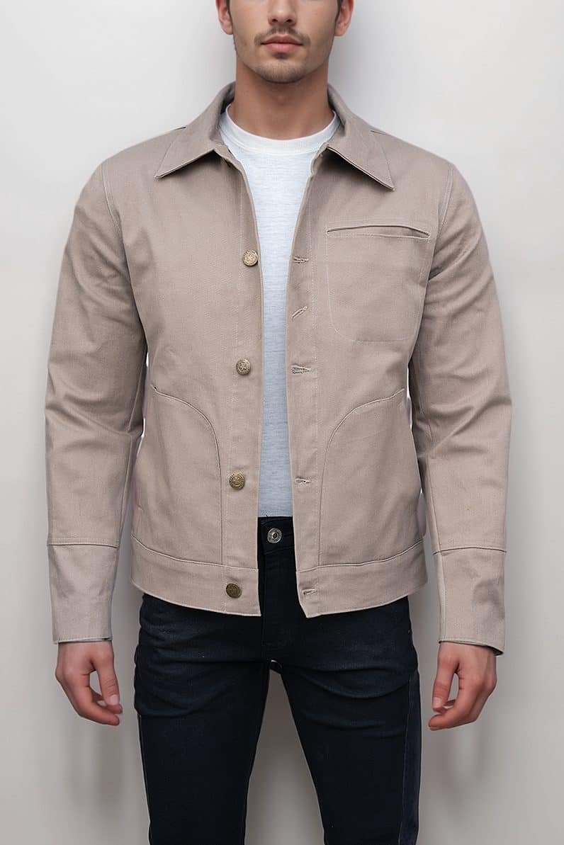 beige-cotton-jacket-button-closure-minimal-design-artisan-04.jpg Beige Cotton Coat Button Closure Minimal Design - Image 1