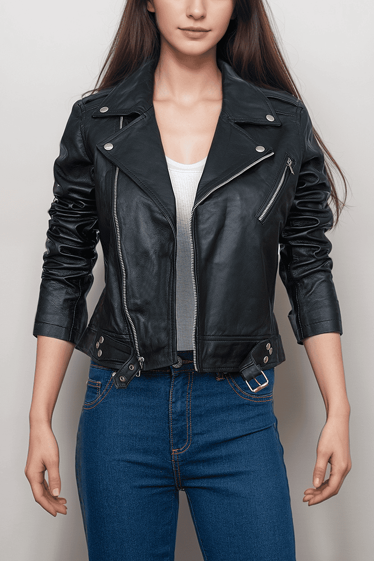classic-black-leather-biker-jacket-for-women-timeless-style-and-comfort-jacket-artisan-03.png Classic Dark Hide Rider Coat for Women - Image 1