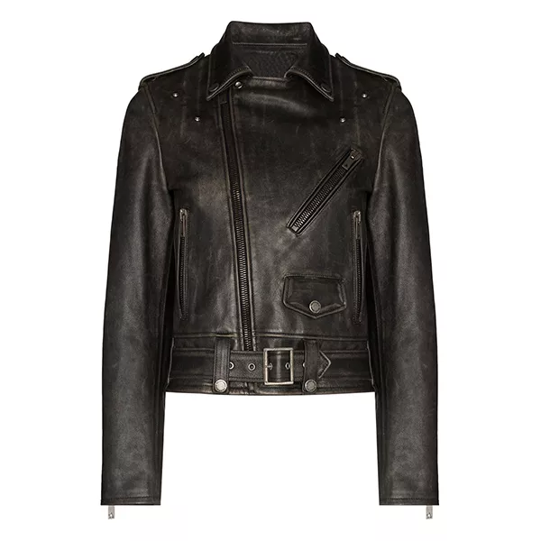 distressed-effect-leather-biker-jacket-1.webp Distressed Brown Leather Moto Jacket Women - Image 1