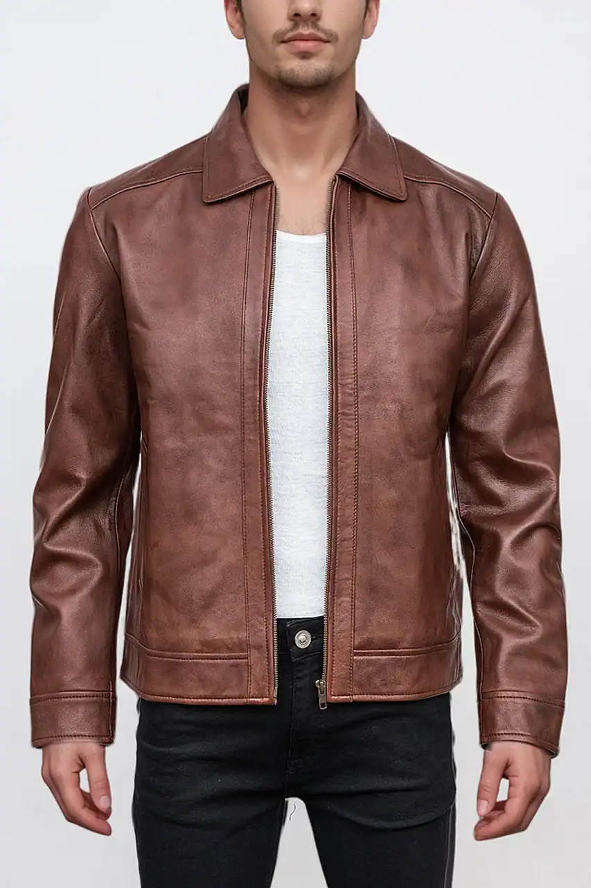 ember-brown-biker-leather-jacket.webp Ember Umber Hide Coat - Image 1
