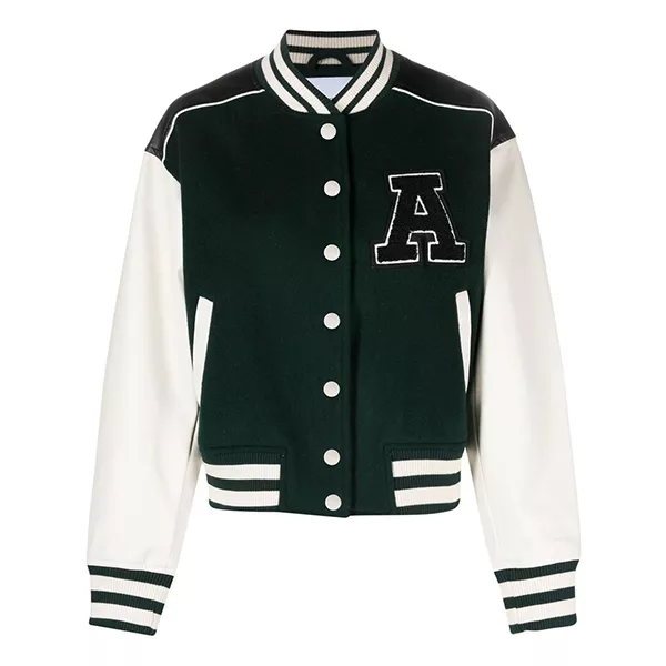 green-varsity-jacket-womens-1.webp Womens Green And White Varsity Jacket - Image 1