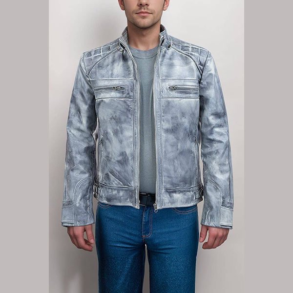 grey-leather-jacket-quilted-shoulders-zipper-pockets-artisan-1-1.jpg Mens Vintage Cafe Racer Classic Distressed Grey Coat - Image 1