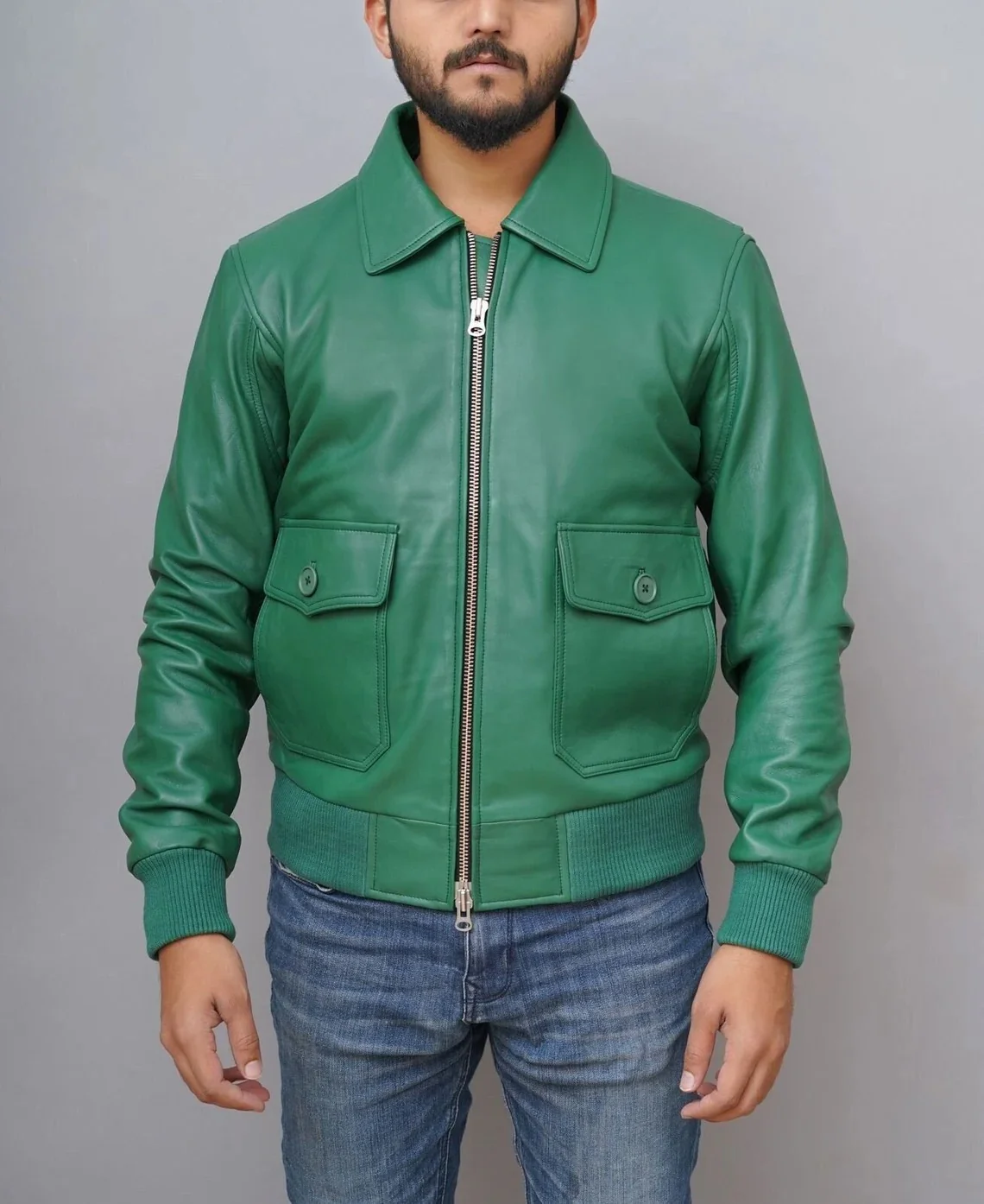 mensaviatorflightleatherbomberjacket_1500x1500.webp American Forces G1 Flight Green Bomber Hide Coat - Image 1