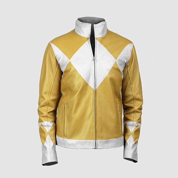 power_ranger_front_yellow.webp Women Power Rangers Classic Leather Jacket Yellow - Image 1