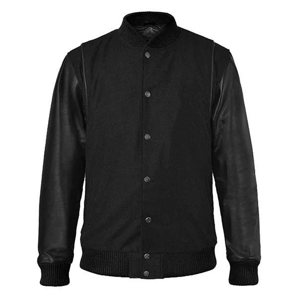 varsitynoir.webp Mens Dark Cotton Varsity Hide Coat - Image 1
