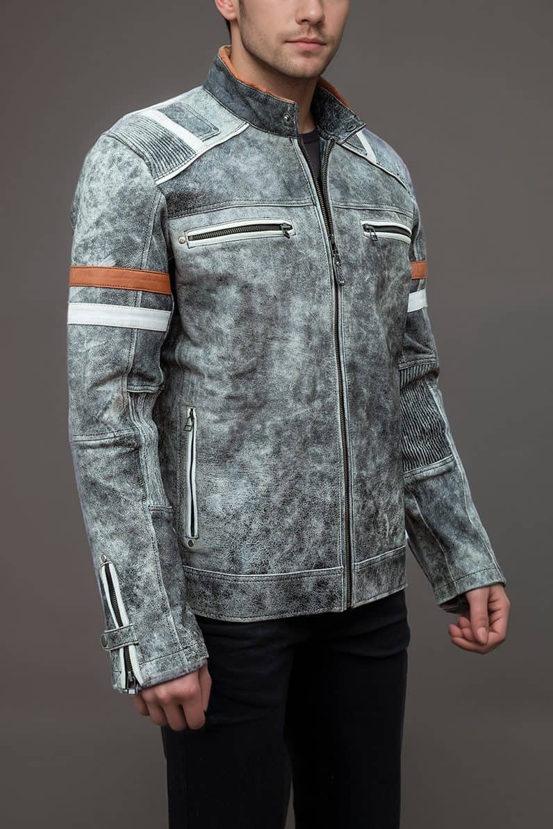 vintage-leather-jacket-with-zipper-pockets-accent-stripes-artisan-2.jpg Classic Distressed Grey Hide Coat - Image 1